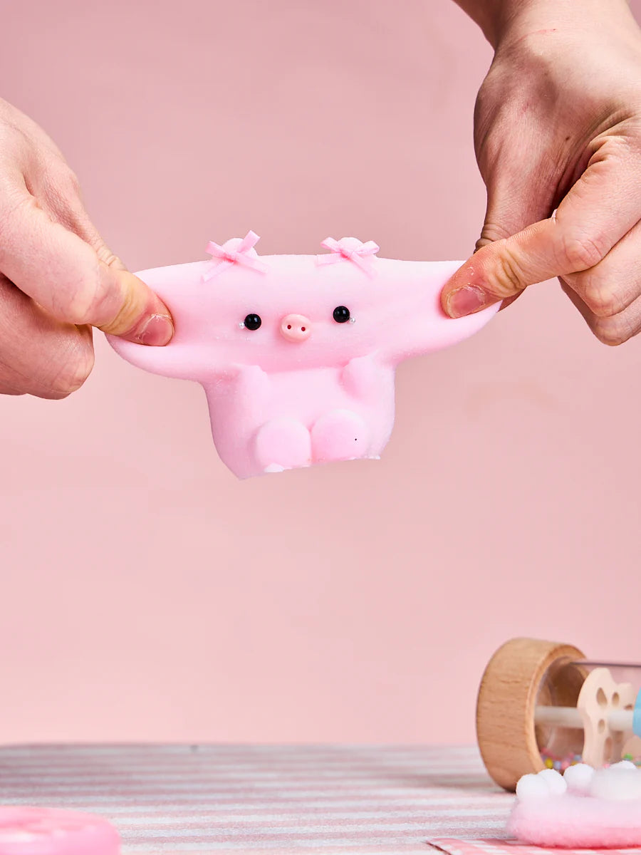 Flocked Pink Pig with Tears Taba Squishy