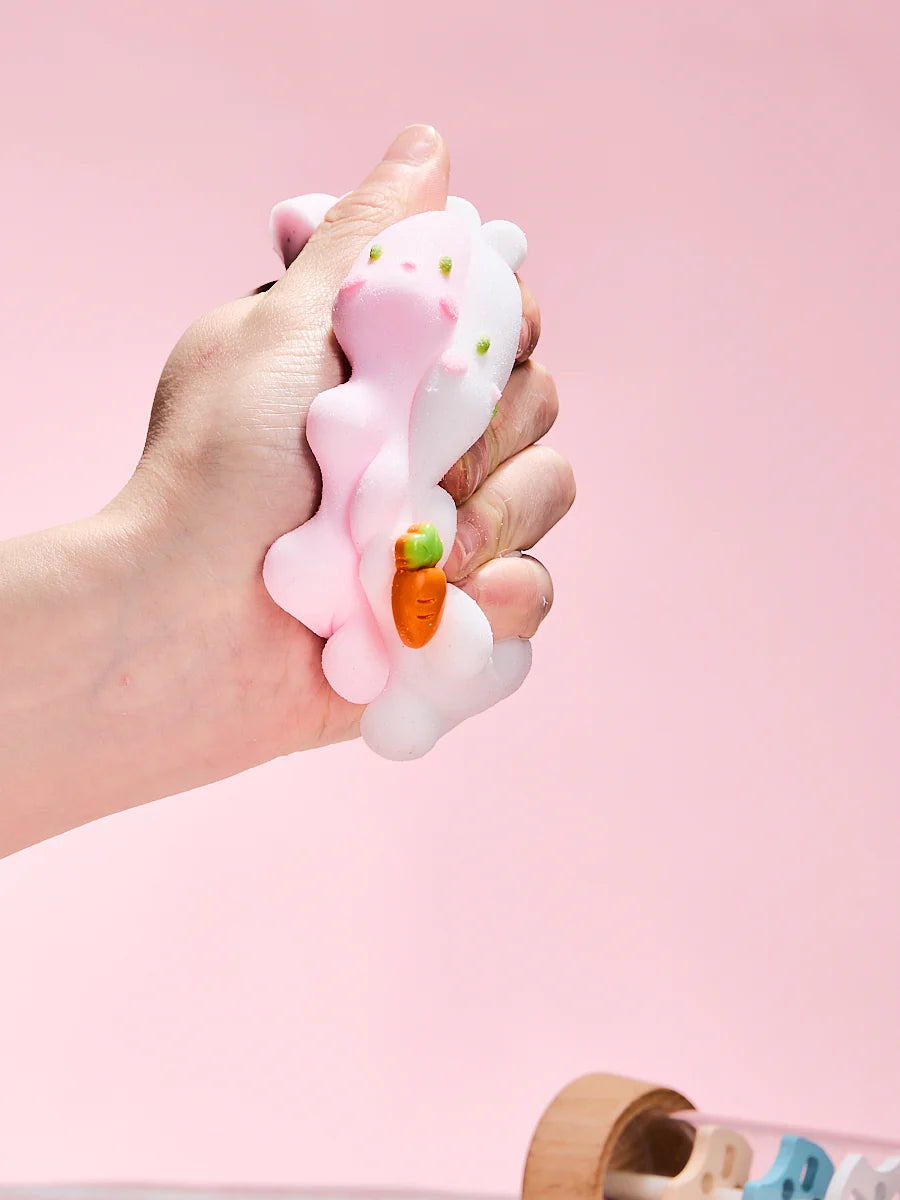 Flocked Twin Pink & White Bunny Taba Squishy