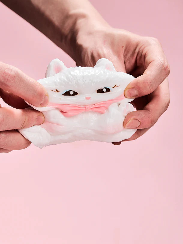 White Cat with Pink Bow Squeeze Toys