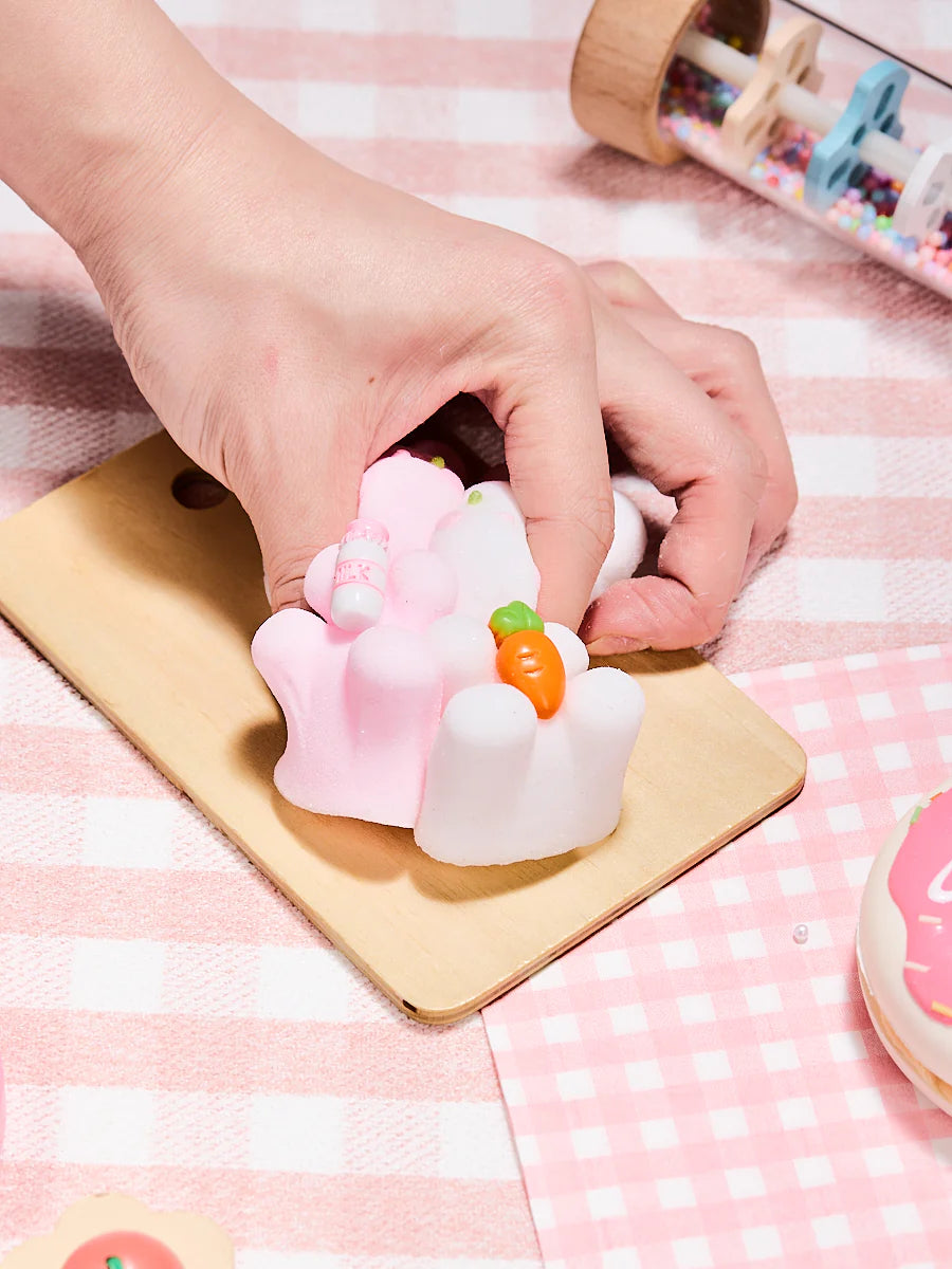 Flocked Twin Pink & White Bunny Taba Squishy