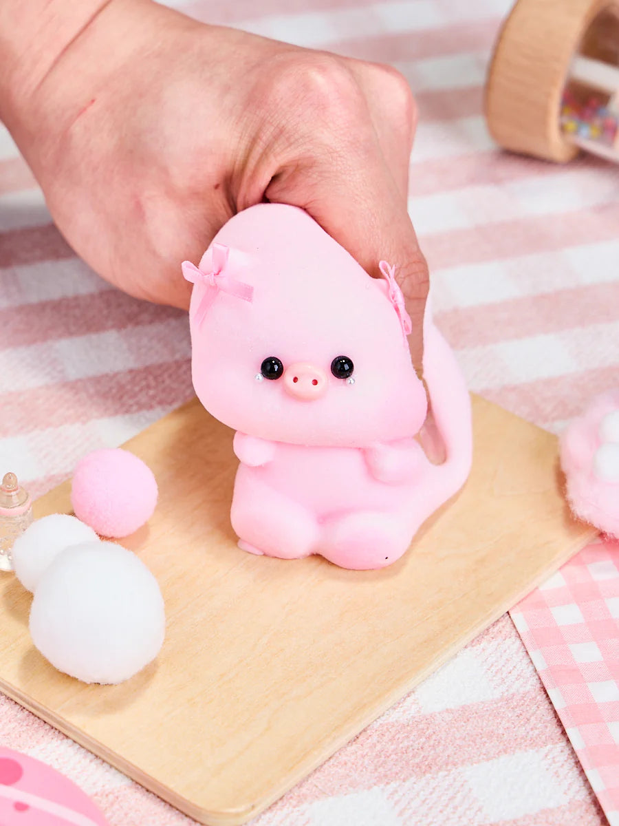 Flocked Pink Pig with Tears Taba Squishy