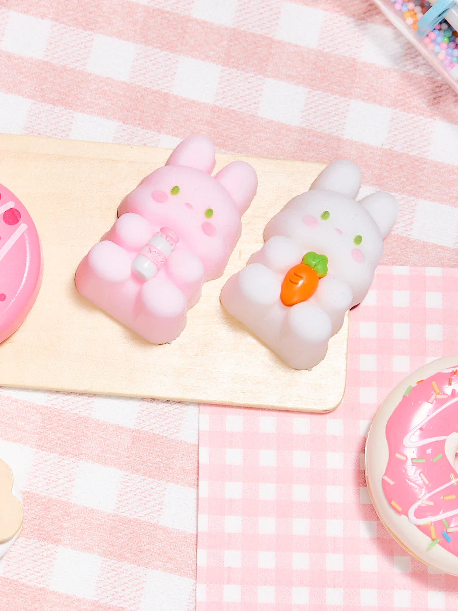 Flocked Twin Pink & White Bunny Taba Squishy