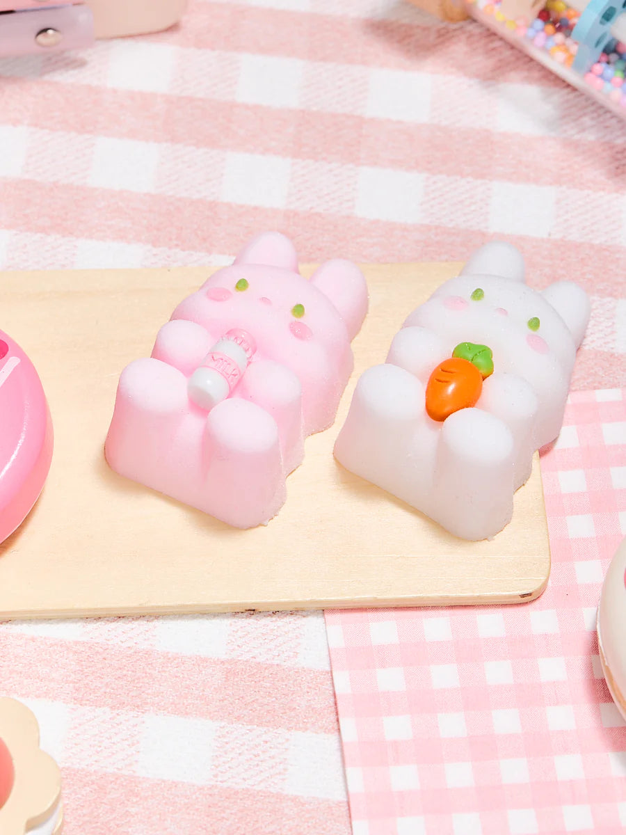 Flocked Twin Pink & White Bunny Taba Squishy