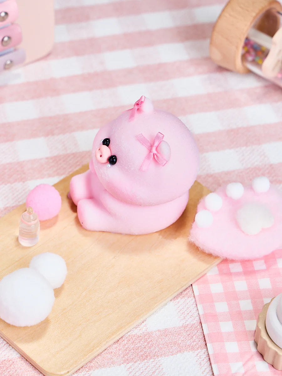 Flocked Pink Pig with Tears Taba Squishy