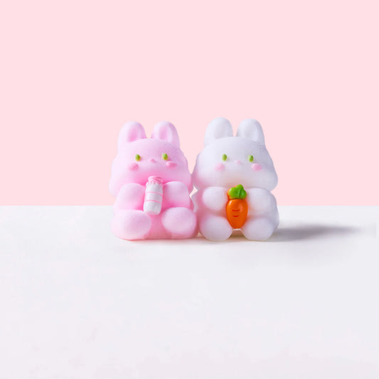 Flocked Twin Pink & White Bunny Taba Squishy