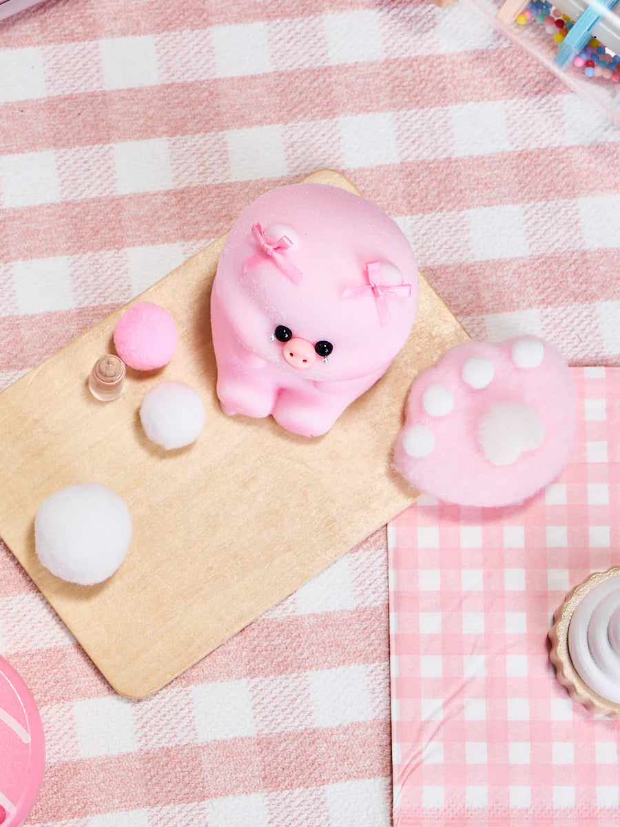 Flocked Pink Pig with Tears Taba Squishy