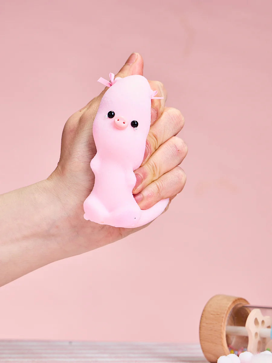 Flocked Pink Pig with Tears Taba Squishy