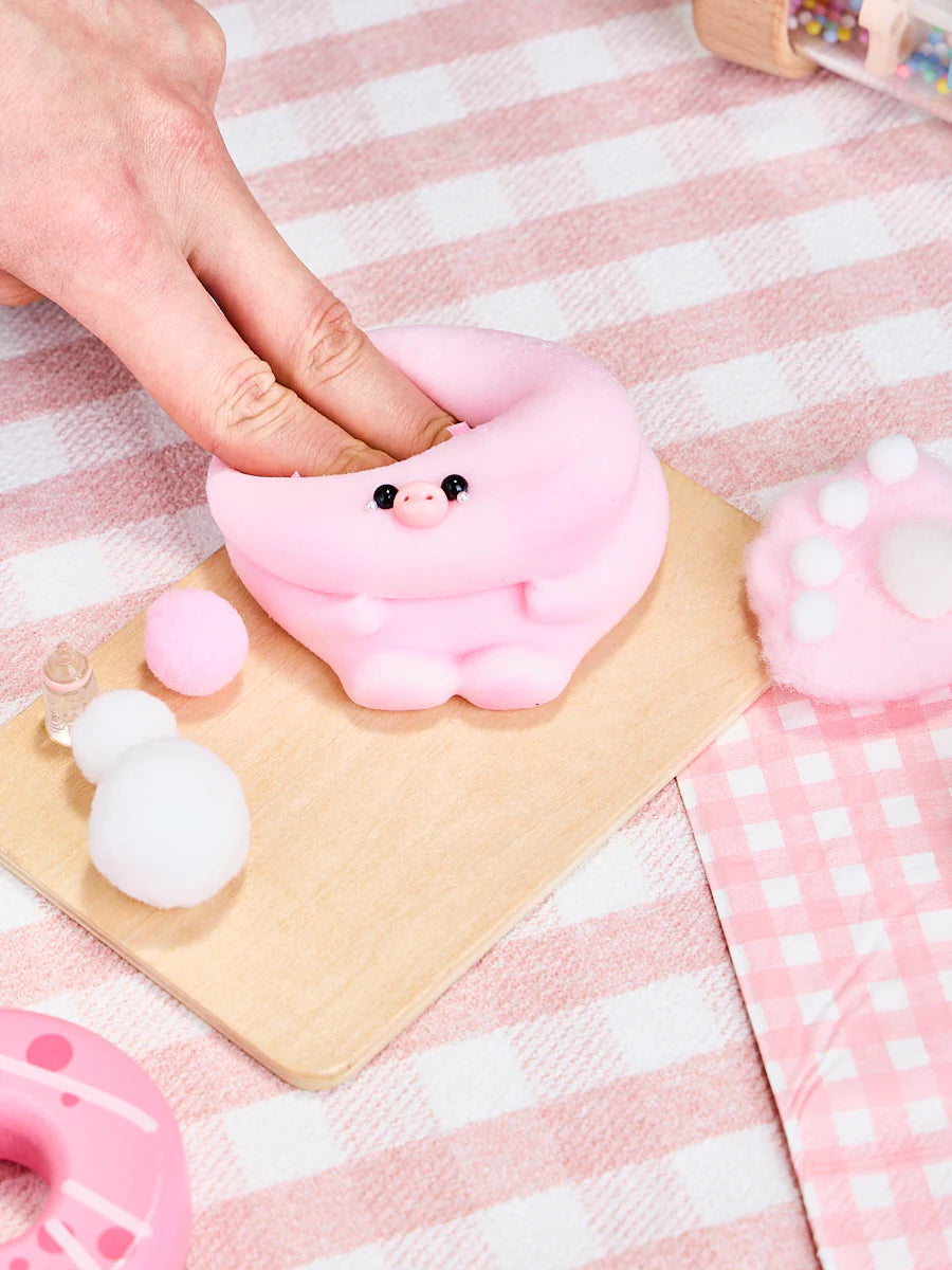 Flocked Pink Pig with Tears Taba Squishy