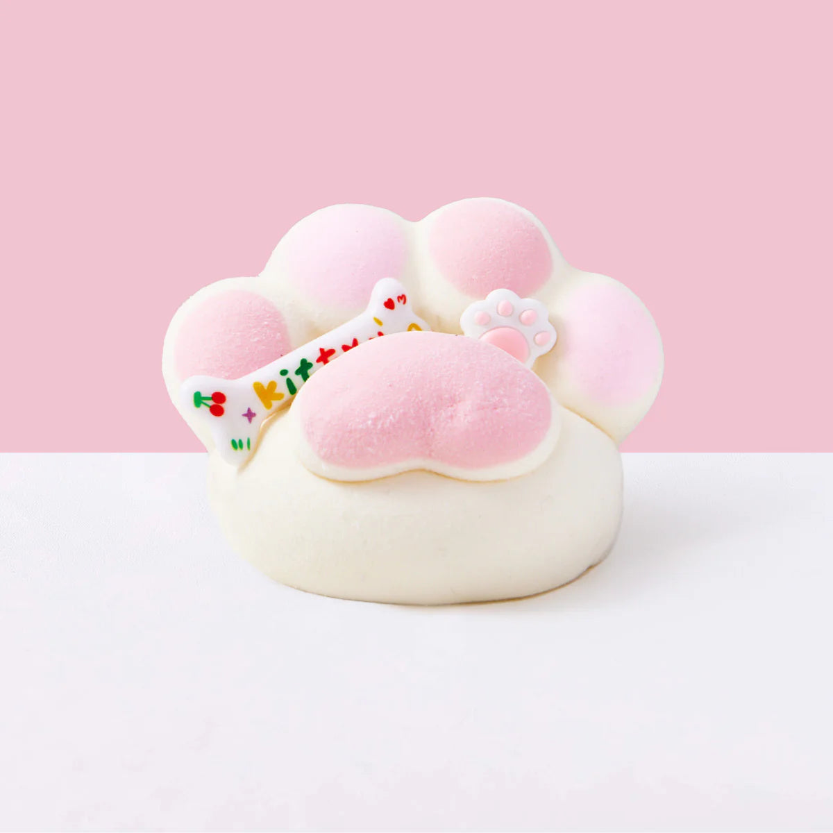 Flocked White-pink Heart Paw Taba Squishy