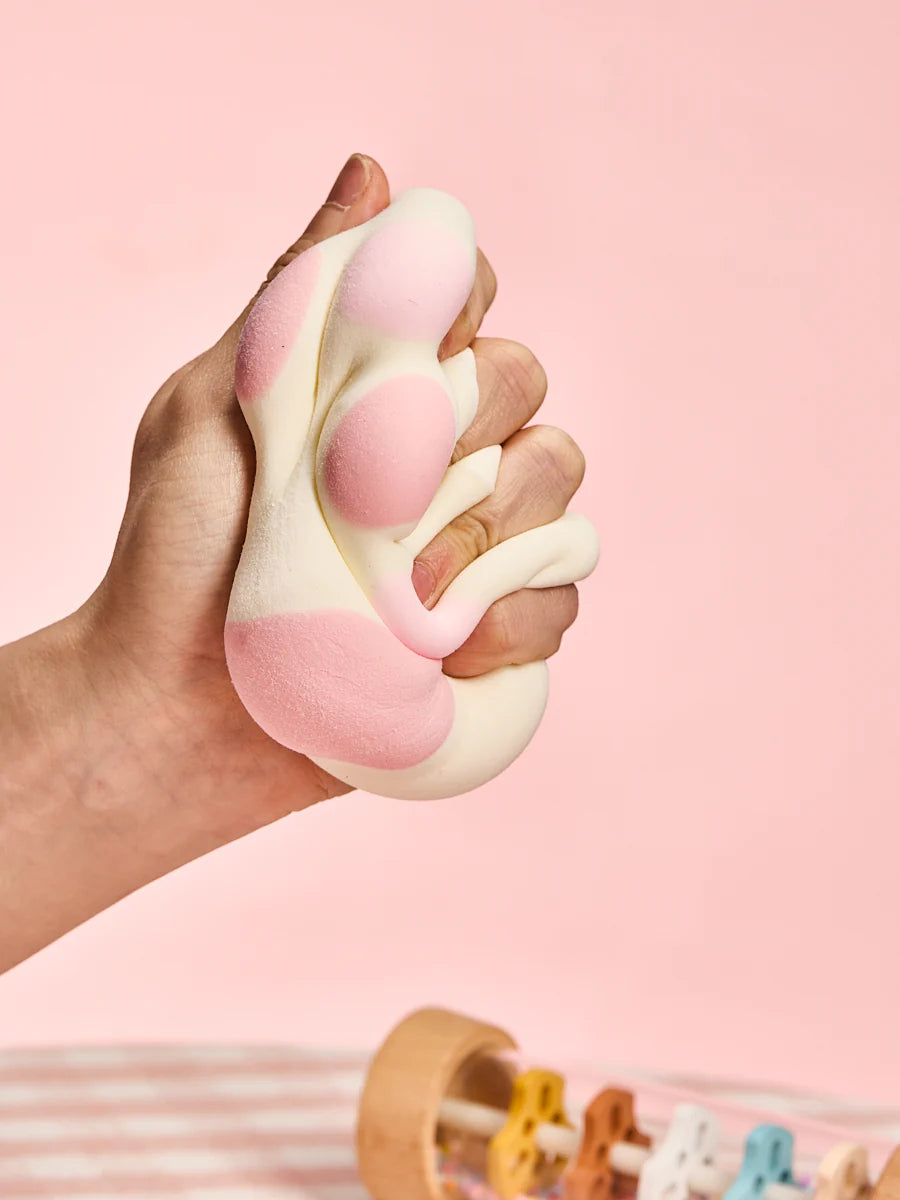 Flocked White-pink Heart Paw Taba Squishy