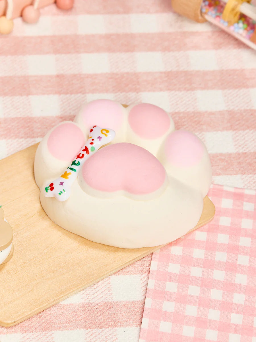 Flocked White-pink Heart Paw Taba Squishy