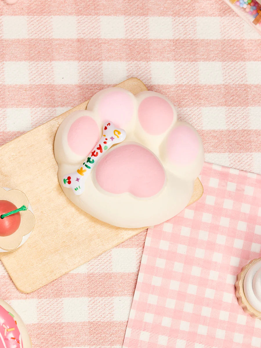 Flocked White-pink Heart Paw Taba Squishy