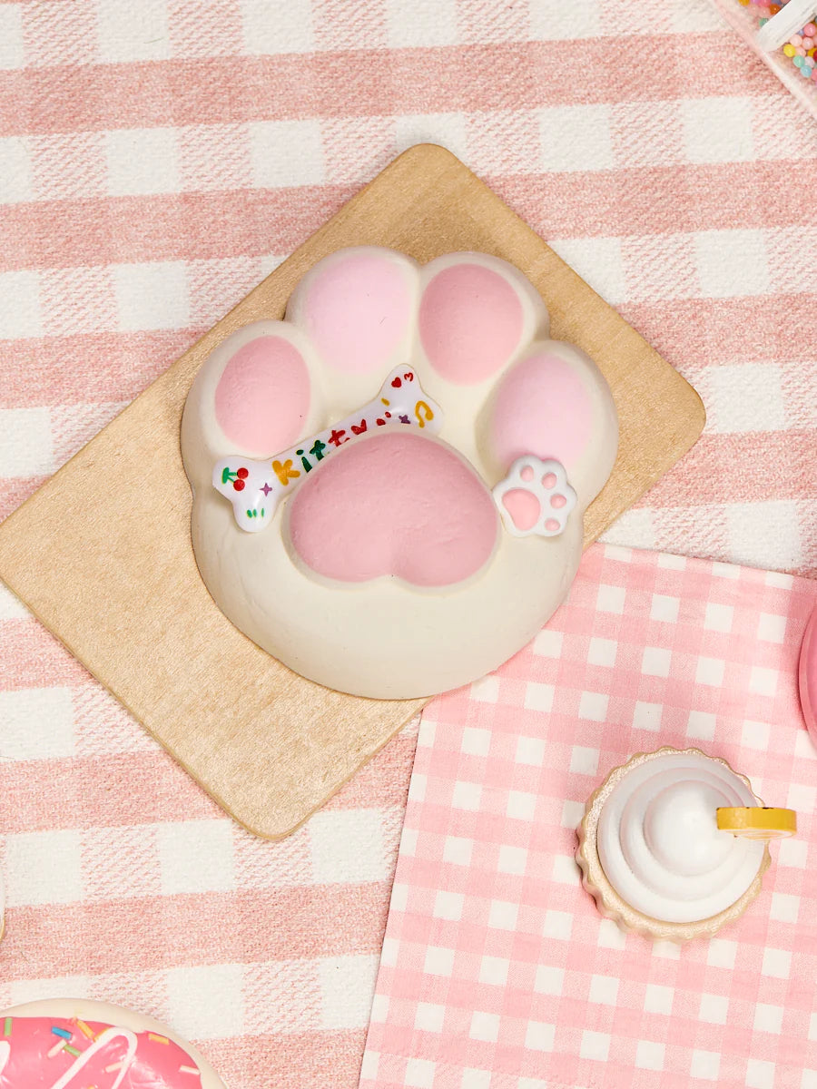 Flocked White-pink Heart Paw Taba Squishy
