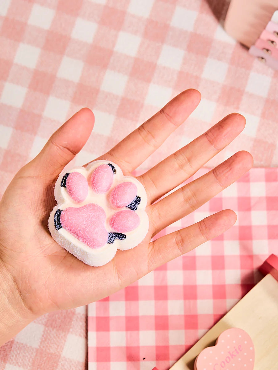 Flocked White-pink Paw Taba Squishy