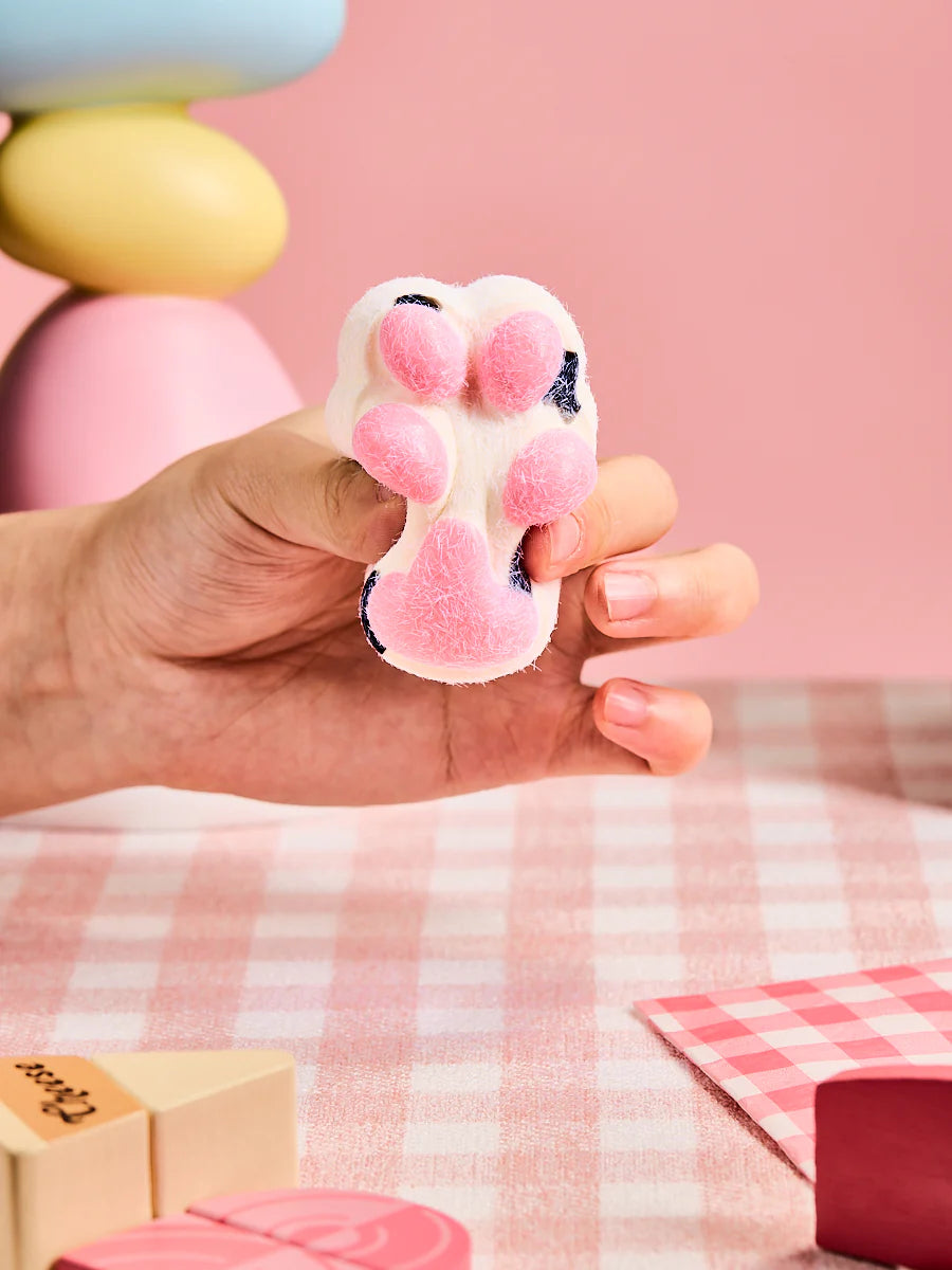 Flocked White-pink Paw Taba Squishy