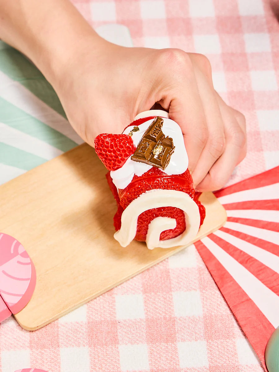 Red Strawberry Swiss Roll Taba Squishy