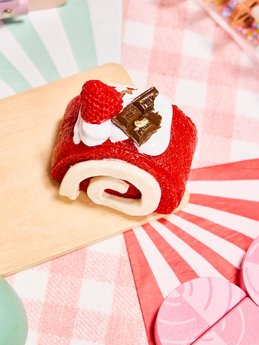 Red Strawberry Swiss Roll Taba Squishy