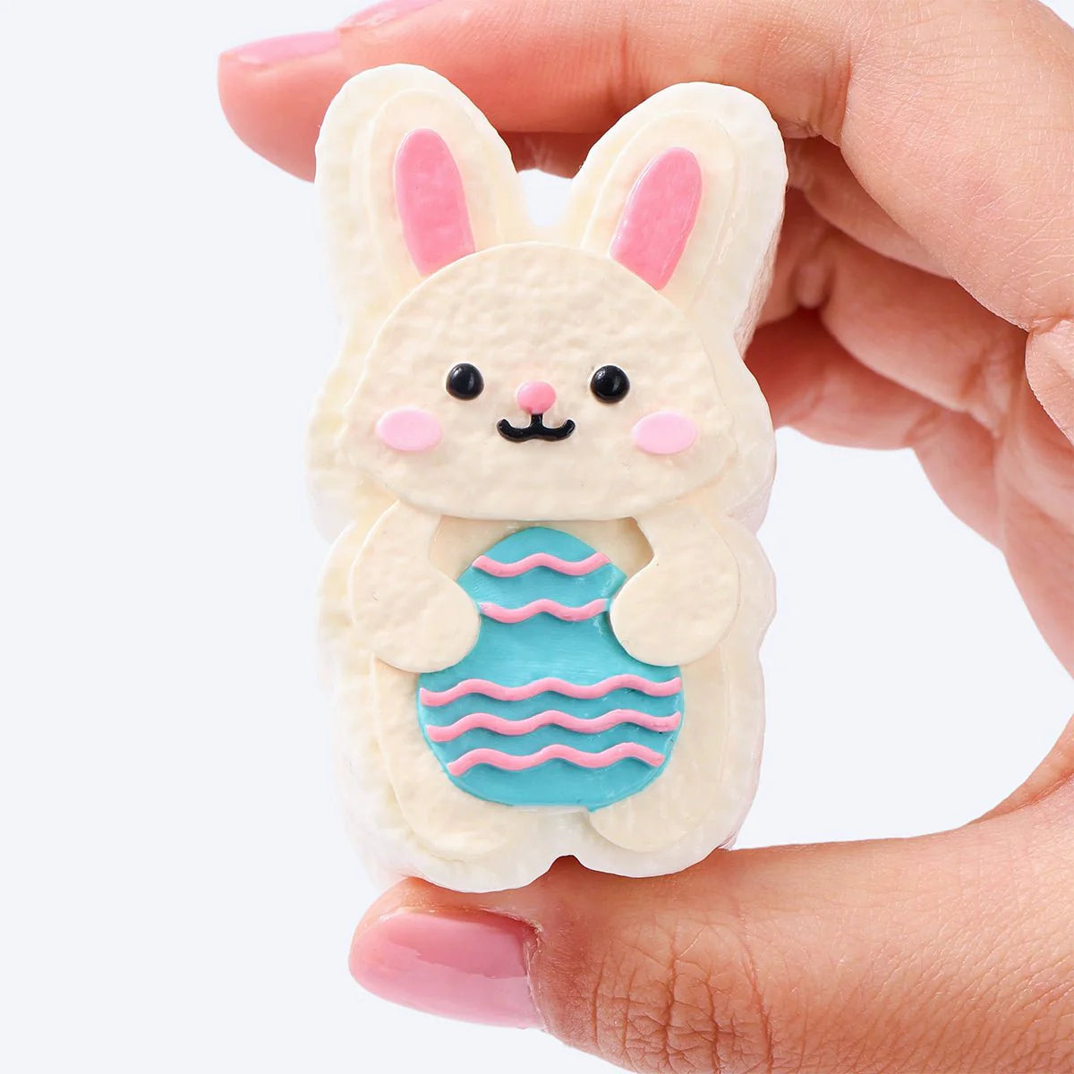 Pink Rabbit Holding Easter Egg