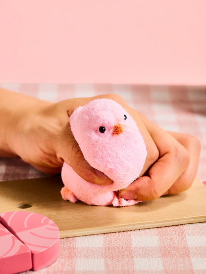 Floced Pink Chick Squeeze Toy