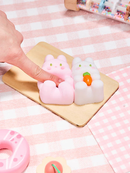 Flocked Twin Pink & White Bunny Taba Squishy