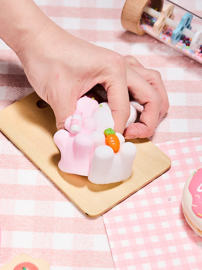Flocked Twin Pink & White Bunny Taba Squishy