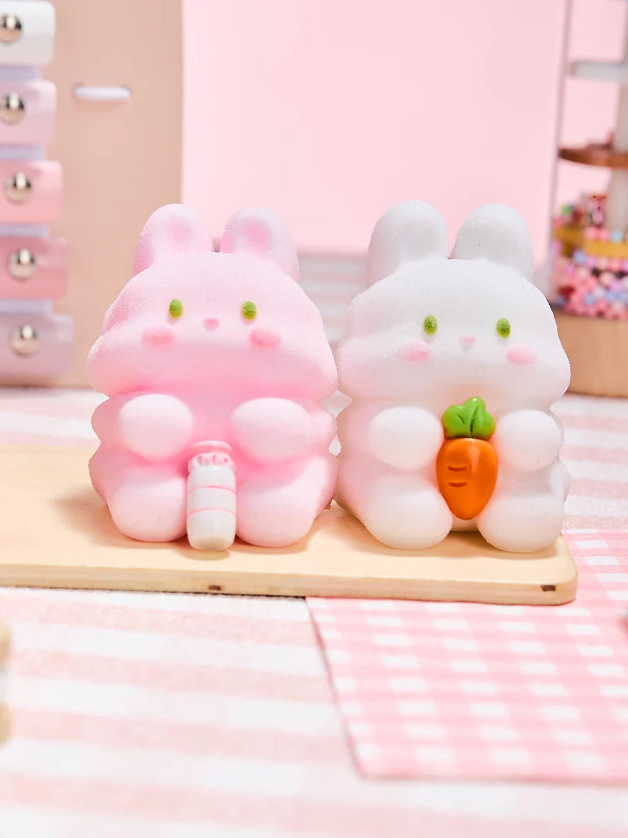 Flocked Twin Pink & White Bunny Taba Squishy