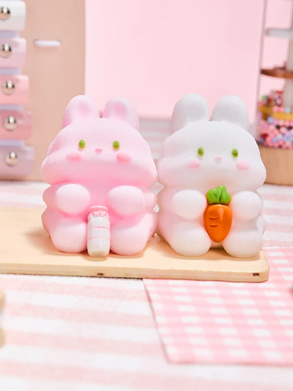 Flocked Twin Pink & White Bunny Taba Squishy
