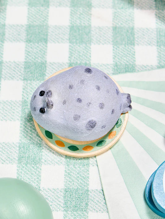 Flocked Cute Grey Seal with Dots Squeeze Toy