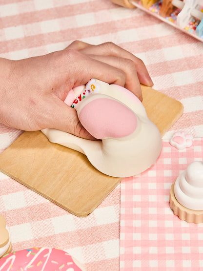 Flocked White-pink Heart Paw Taba Squishy