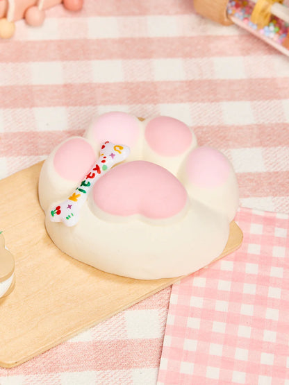Flocked White-pink Heart Paw Taba Squishy