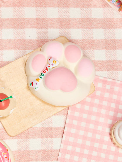 Flocked White-pink Heart Paw Taba Squishy