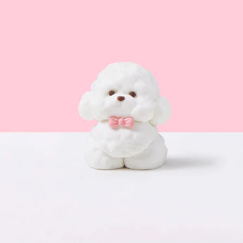 Flocked White Teddy Dog with Pink Bow Squeeze Toys
